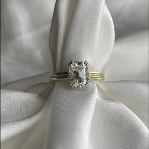 3ct Old Mine Cut Moissanite Stone Vintage Style Ring, Sz 6.5, Yellow Gold Plated